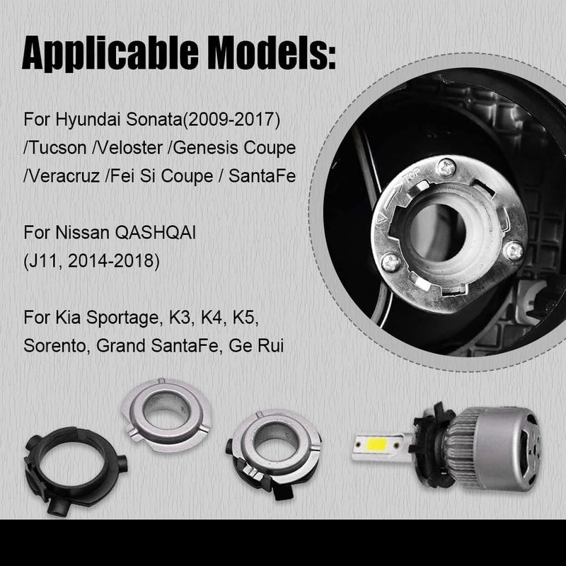 deemars 2PCS Car LED Headlight Base, H7 LED Headlight Adapter Base, Automotive Headlight Bulb Retainers for Hyundai Sonata, Tucson, SantaFe and Kia K3, K4, K5, Sorento, Grand SantaFe, Sportage - Image 5